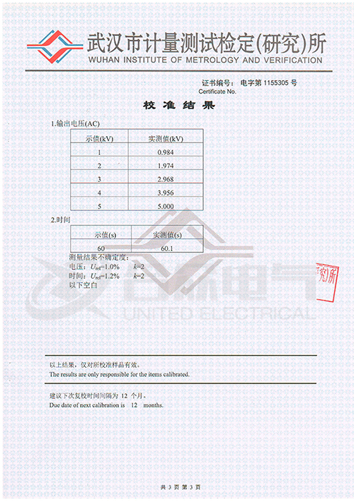 低壓耐壓測試儀、耐壓絕緣測試儀 證書